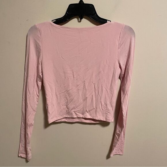 Aritzia Wilfred Lydia Square Neck Ruched Top in Poetic Pink- Size Small - Picture 4 of 6